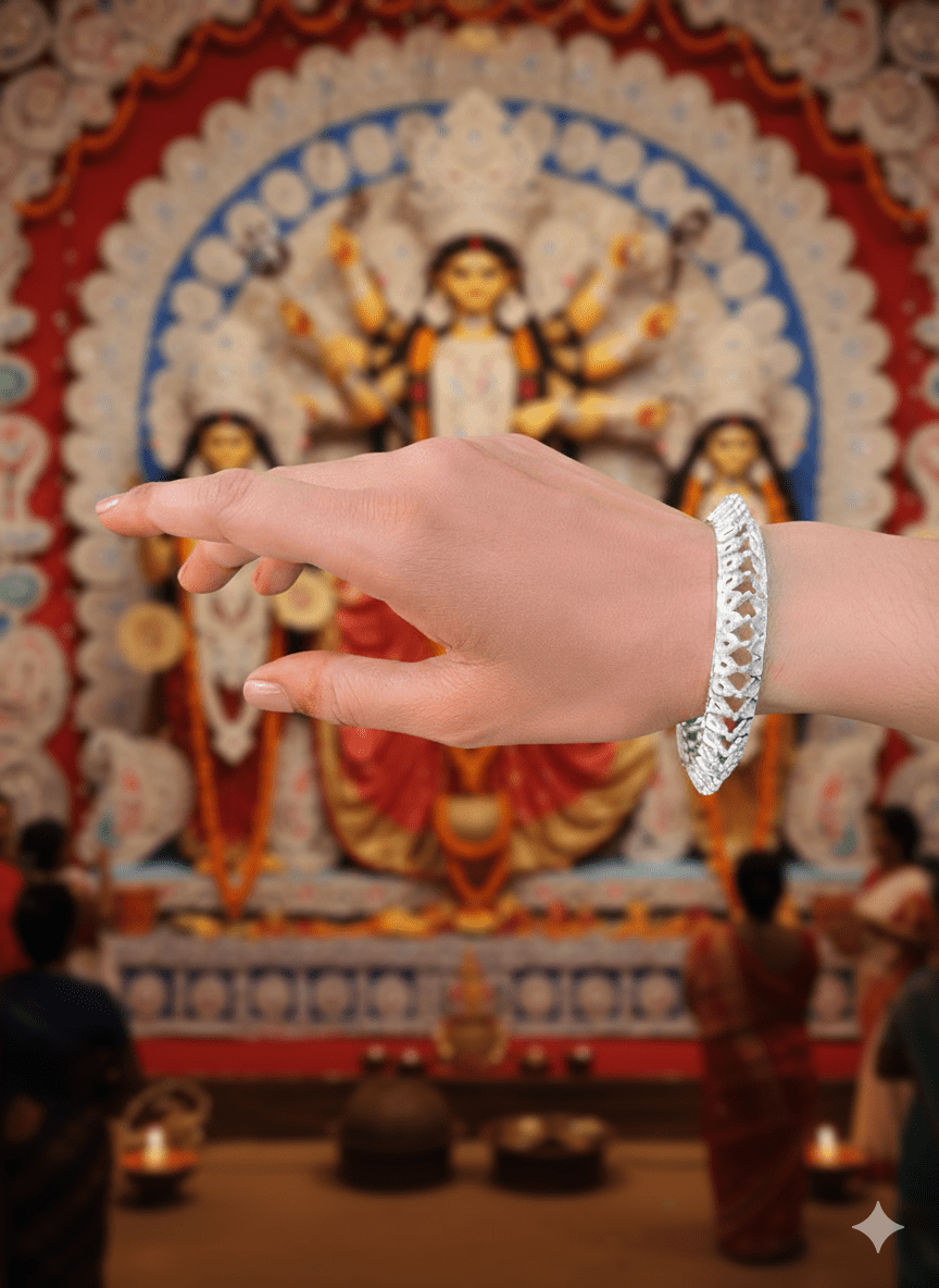 Buy Silverji Modern Ethnic Silver Bangle with Delicate Lattice Work( One Piece )